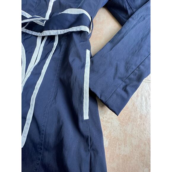 Banana Republic Trench Coat Navy White Ribbon Trim Belted Pocket Women size S - Picture 6 of 13